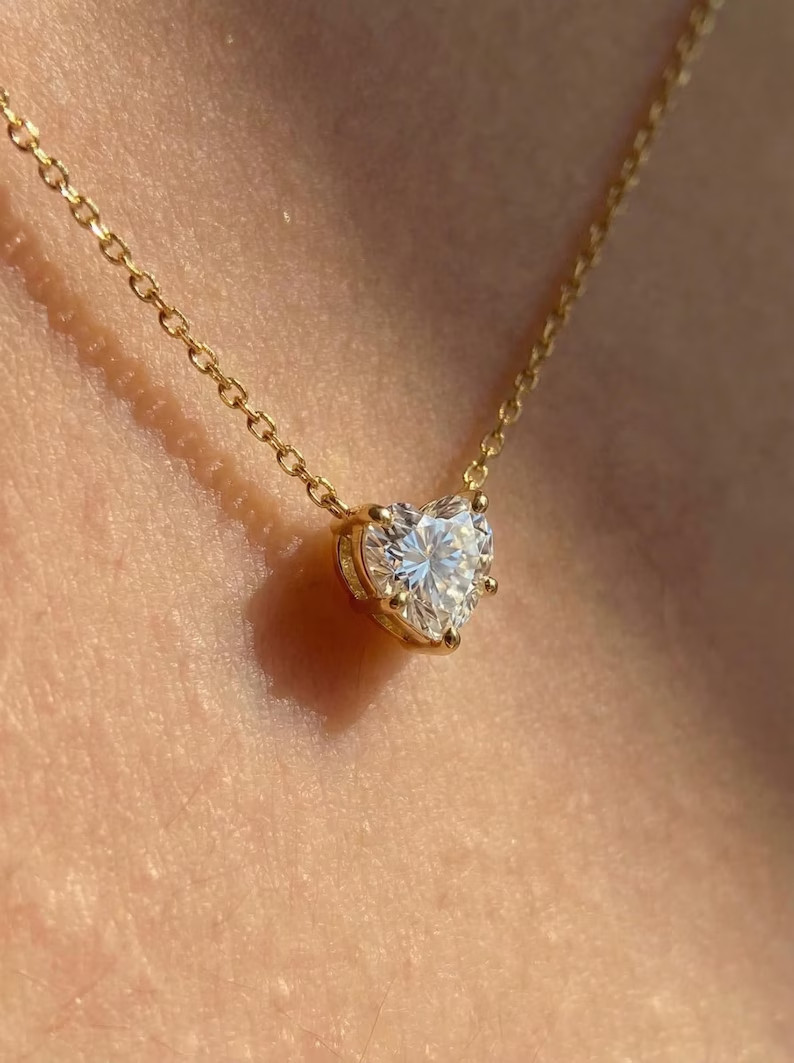 2 Ct Heart Cut Pendant Necklace Simulated Diamond In 14k Yellow Gold Plated