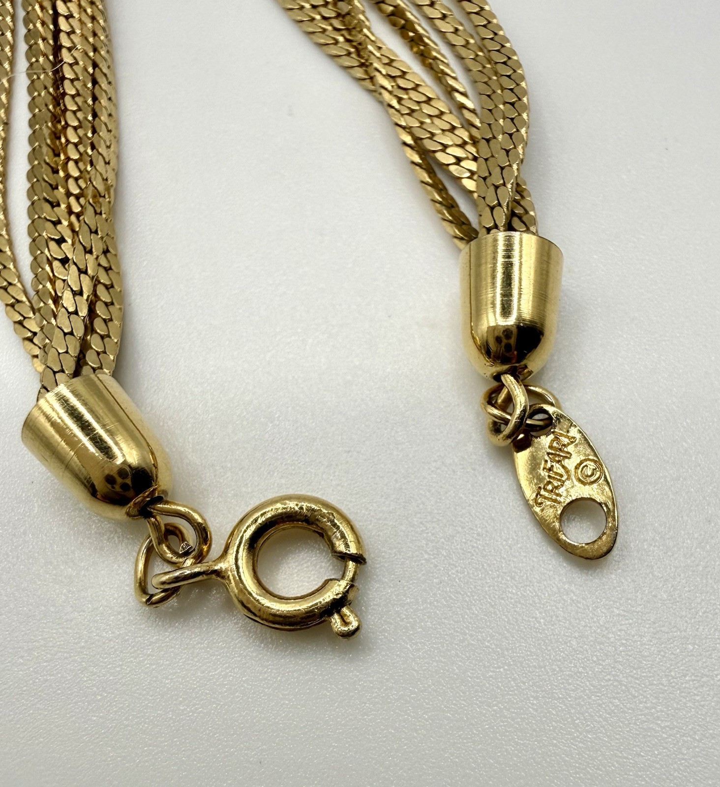 Vintage Trifari Gold Tone Multi Strand Herringbone Necklace Signed Classic 18”