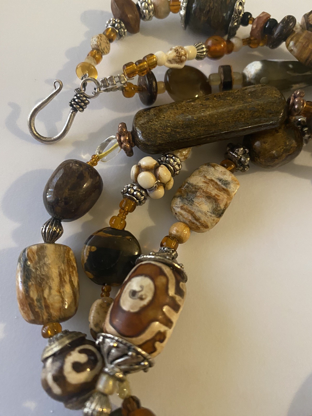 Global Trade Bead Necklace Amber Gemstone DZI Shell Glass Tuareg Cross Pendant