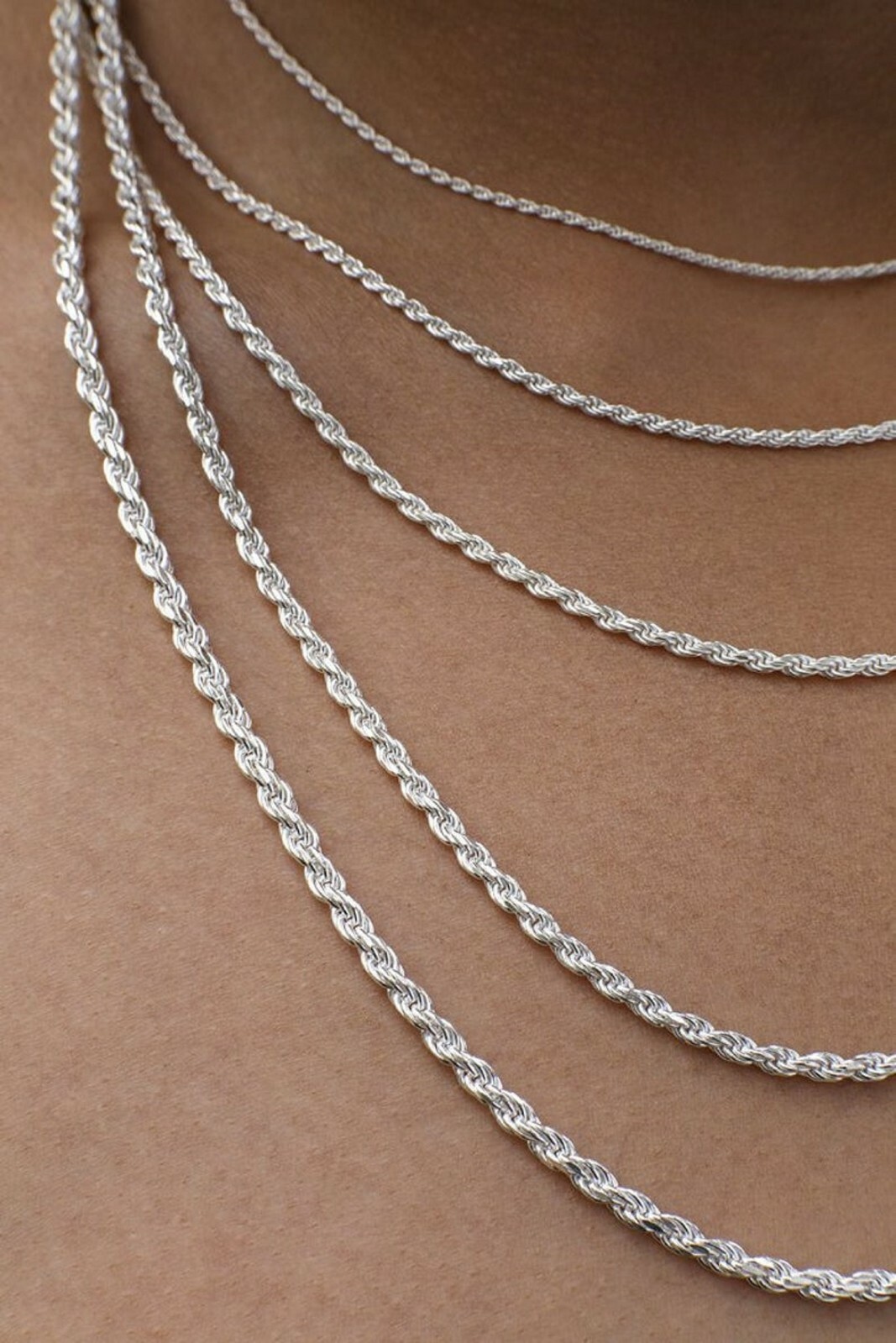14K Gold/Platinum Plated 925 Sterling Silver Diamond Cut Rope Chain .925 Italy