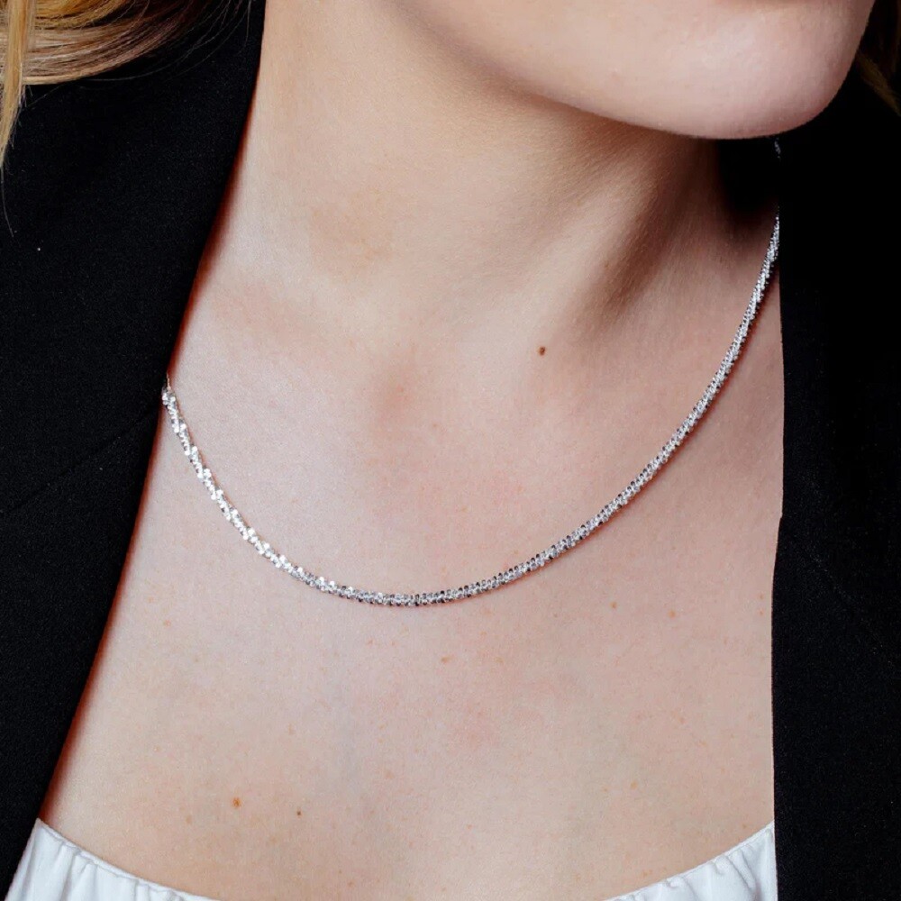 1.5mm to 3mm Sterling Silver Twisted Sparkle ROCK Chain Necklace, Made in Italy