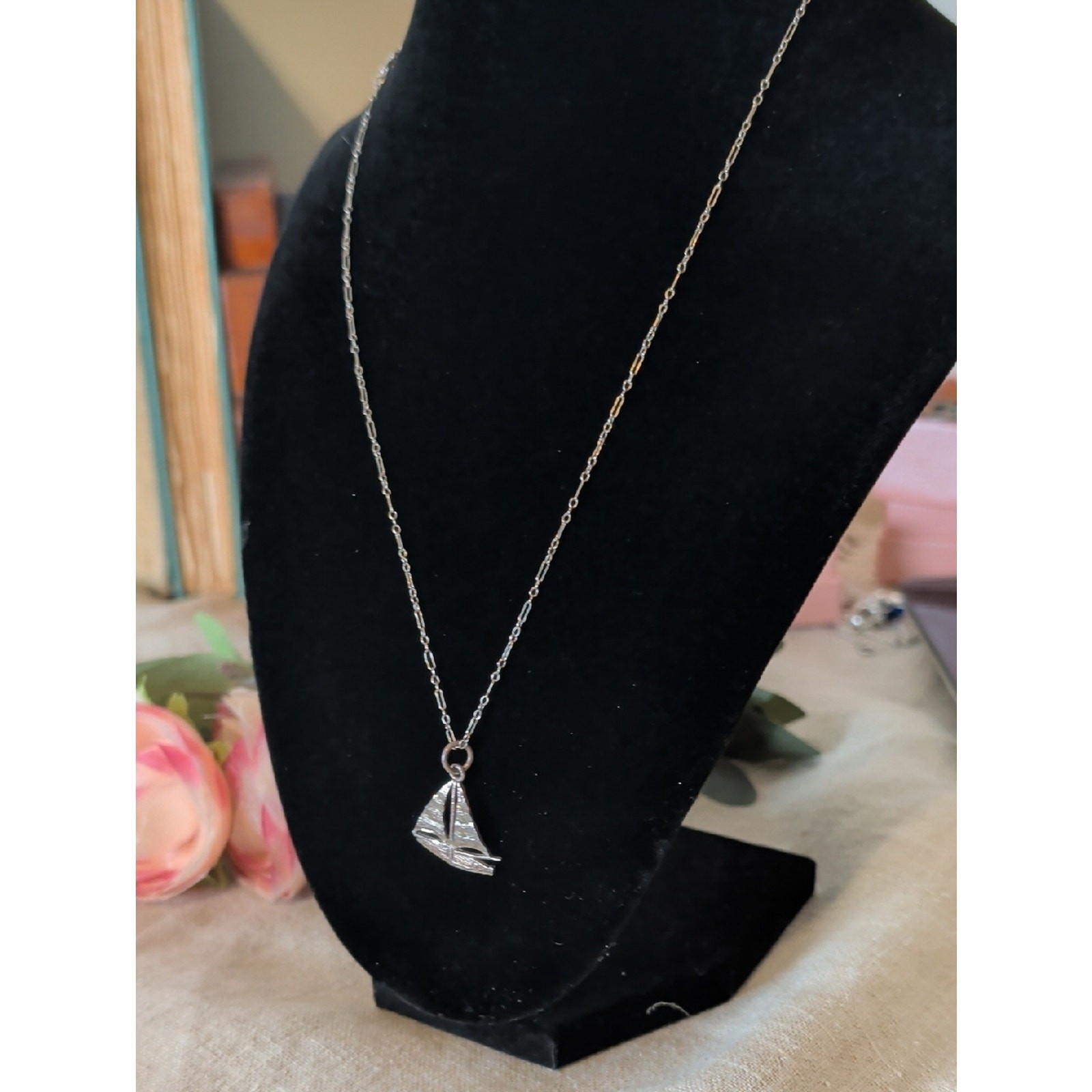Vintage Sterling Sailboat Pendant Necklace Coastal Nautical