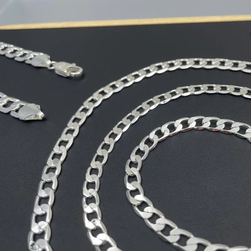 Hot 925 Sterling Solid Silver Sideways Chain Women Men Necklace Jewelry Gift