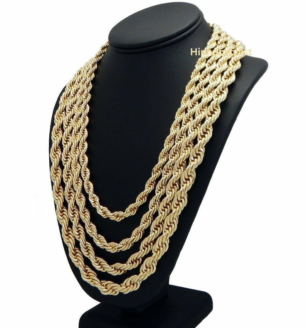 Rope Chain Necklace 7mm to 10mm 20″ 22″ 24″ 26″ 30″ 14K Gold Plated Hip hop