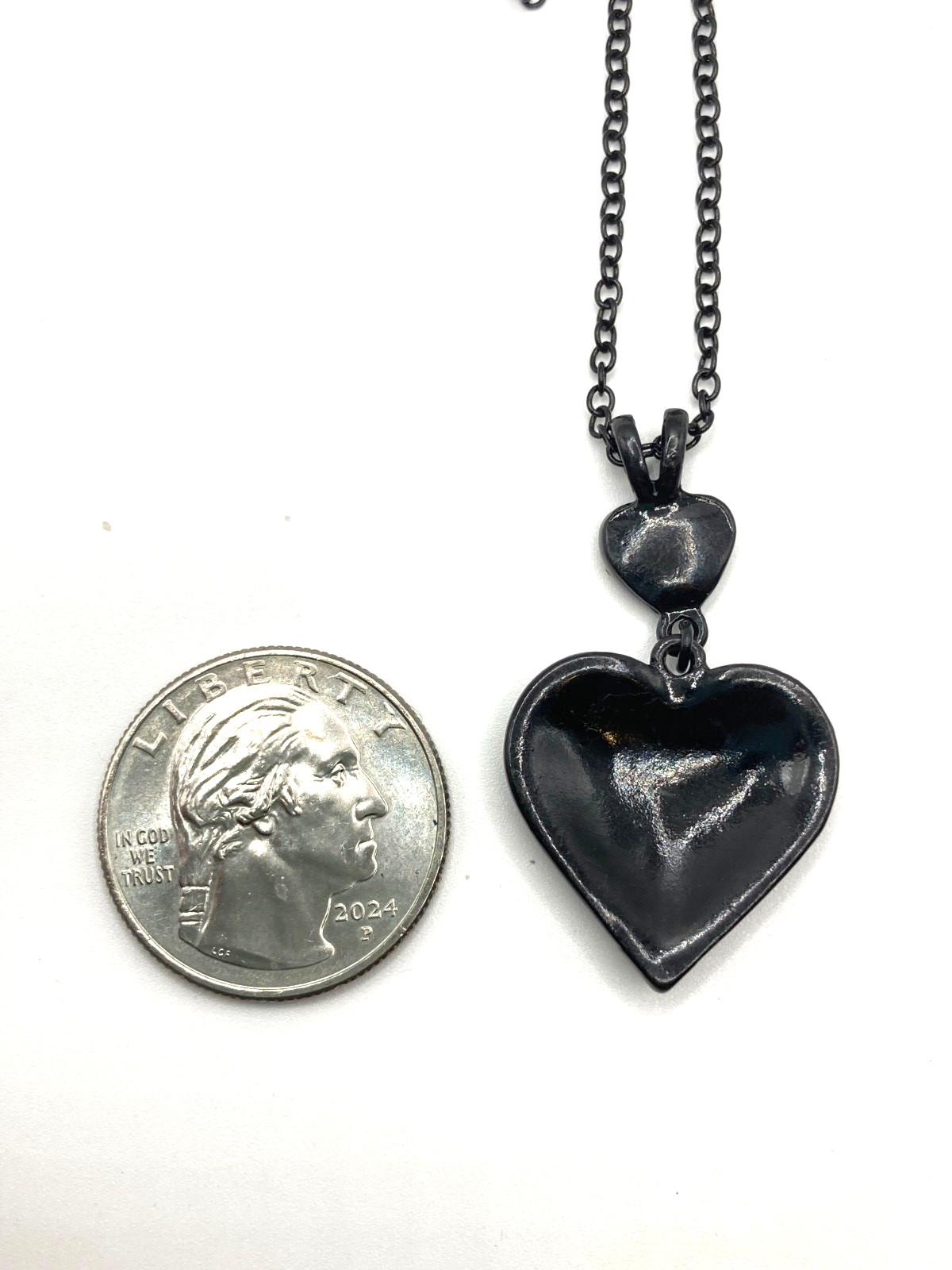 EXPRESS Modern Goth Y2K Style ALL Black Pendant Heart w/ Black Rhinestones