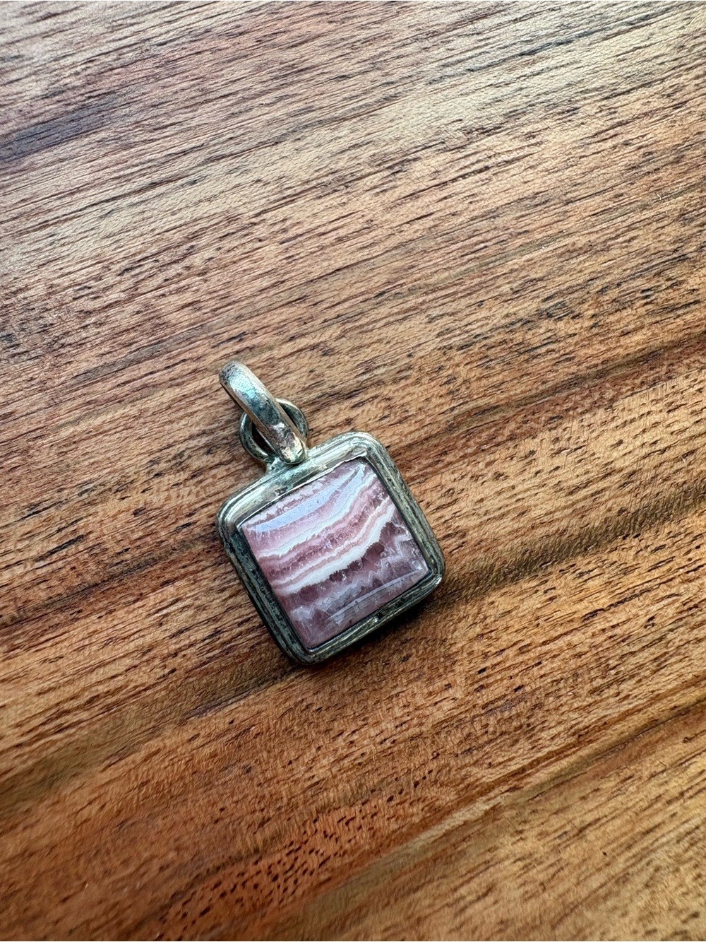 Vintage Sterling Silver pendant with Square Rhodochrosite Stone