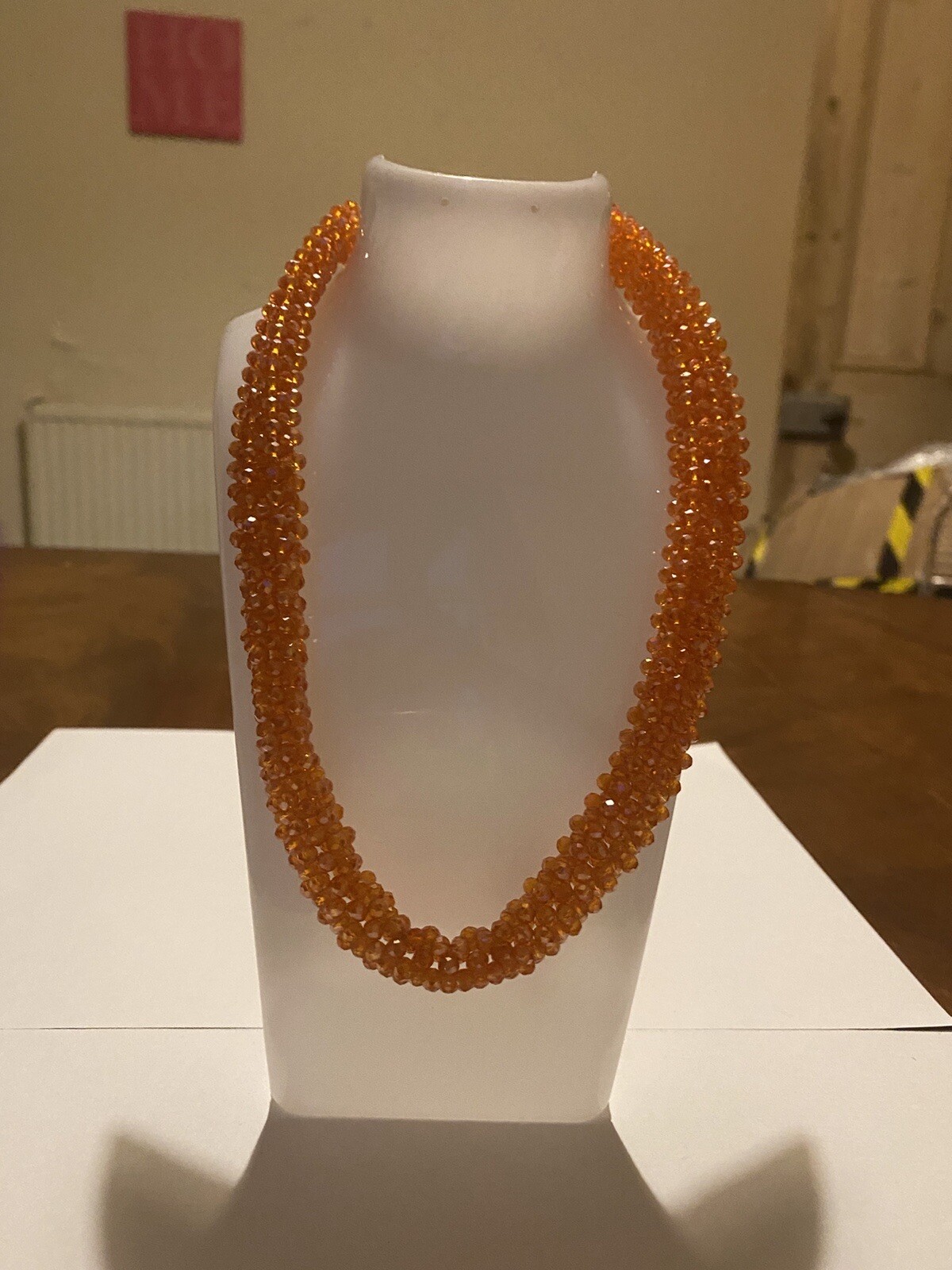 Handmade Orange Beaded Crystal Necklace with An Adjustable Necklace Hook