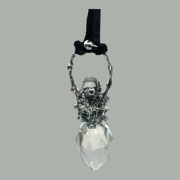Unique Handcrafted Silver & Crystal Perfume Bottle Topper Pendant Necklace
