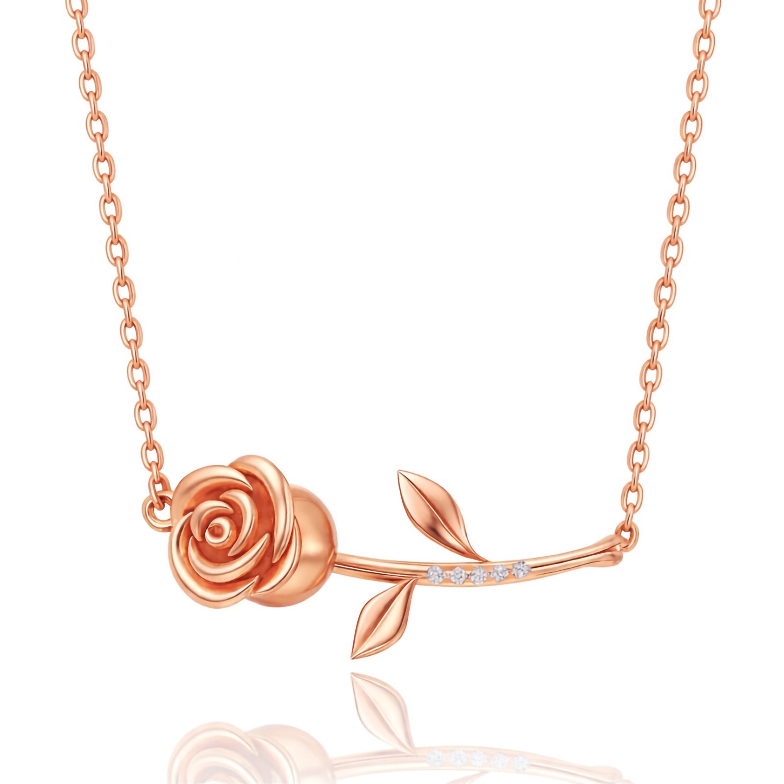 Rose Gold Rose Flower Necklace CZ Accent Elegant Women Gift