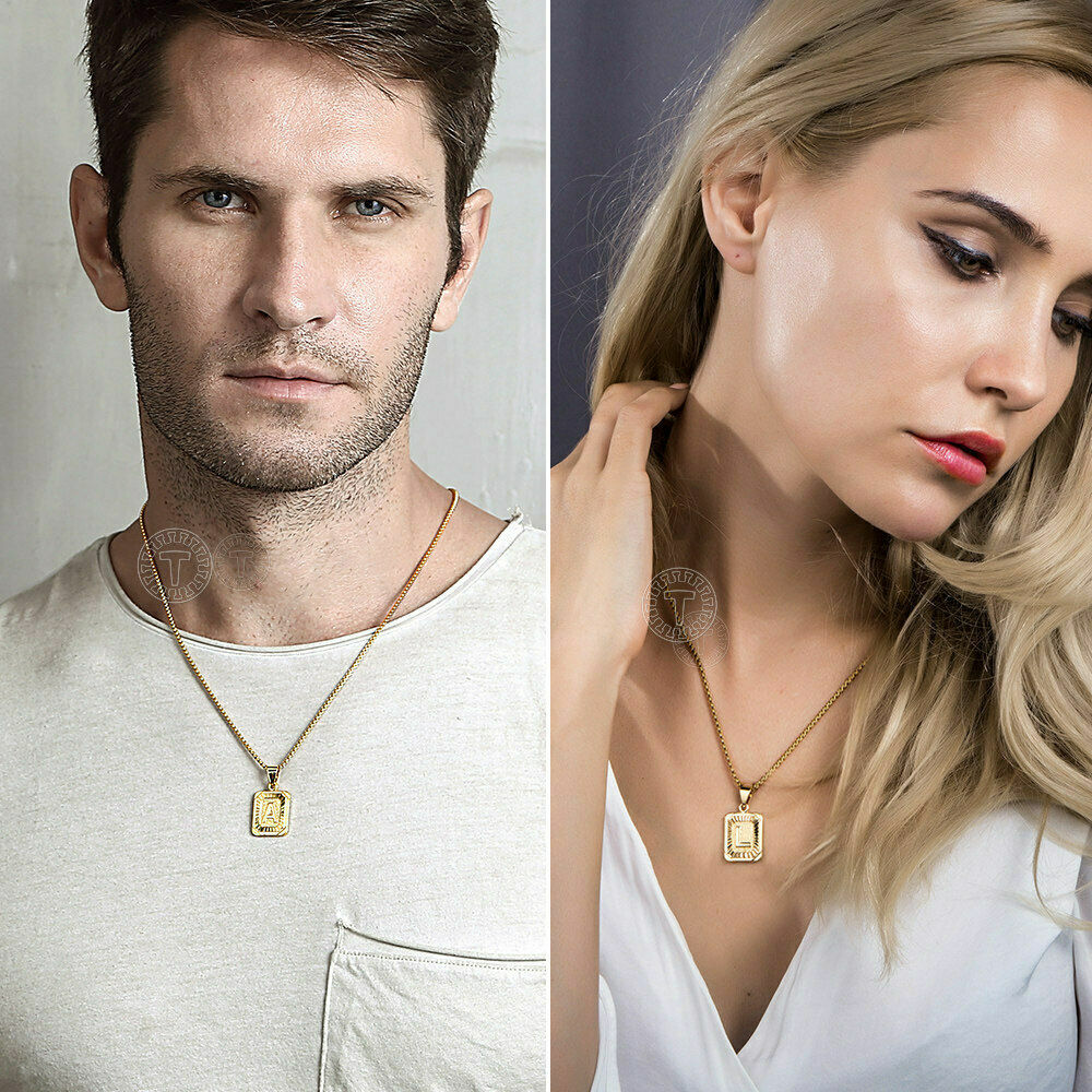 Gold Plated Initial Letter Pendant Necklace Alphabet Charm A-Z For Women Men