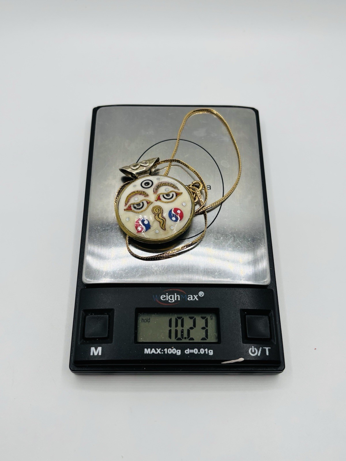Symbolic Double-Sided Inlay Nepal Amulet Buddha Kathmandu Pendant Necklace