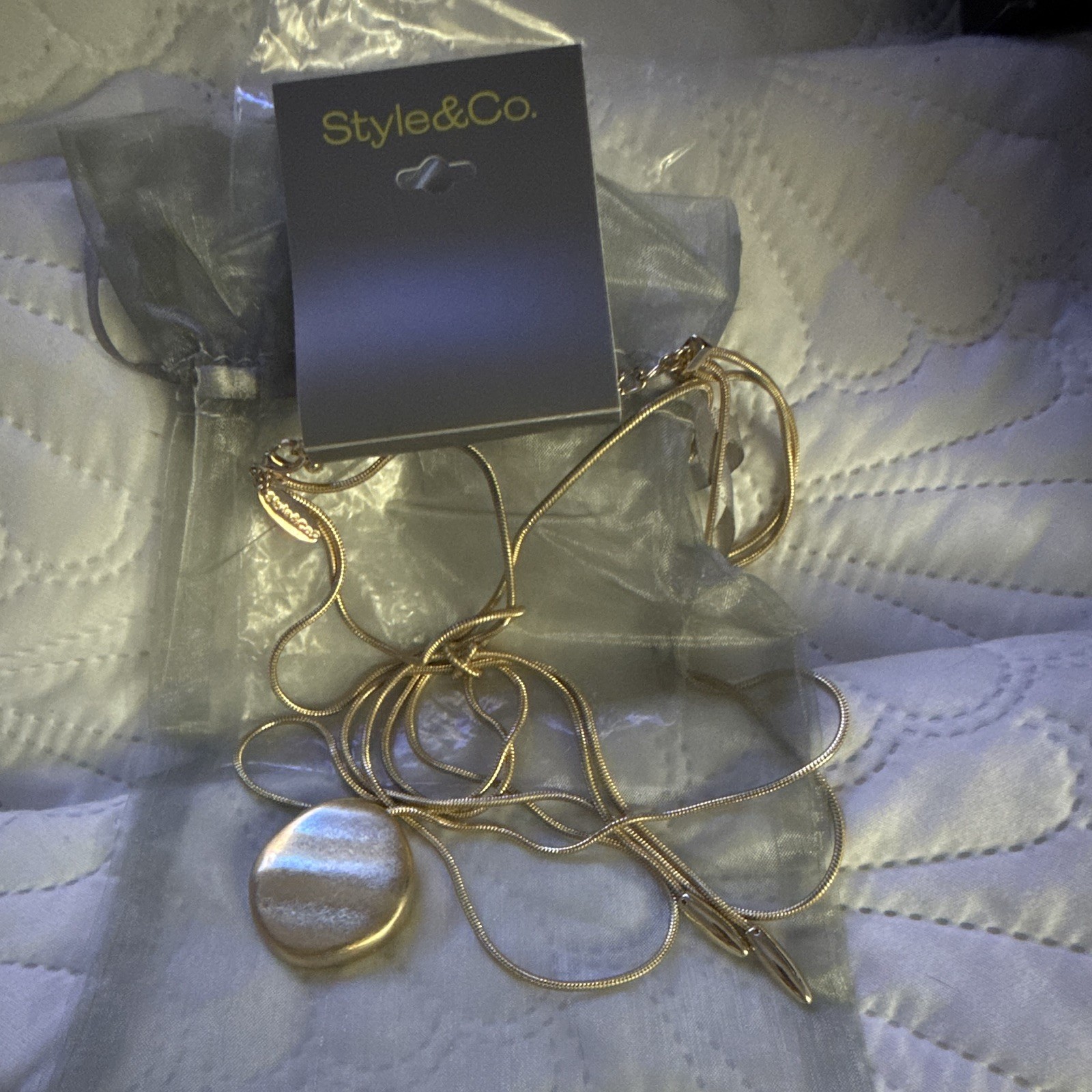 Style&Co. Gold Tone Snake Chain Necklace w/ Round Coin Pendant