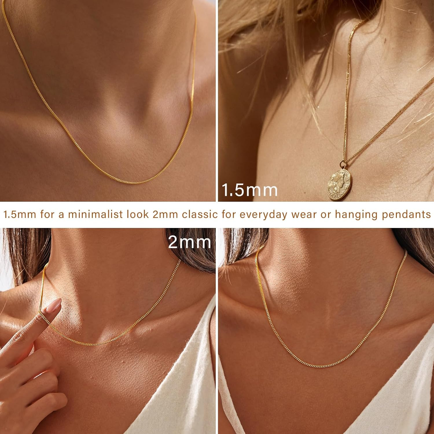 925 Sterling Silver Cuban Chain Necklace for Women, 1.5Mm/2Mm Curb Thin Chains J