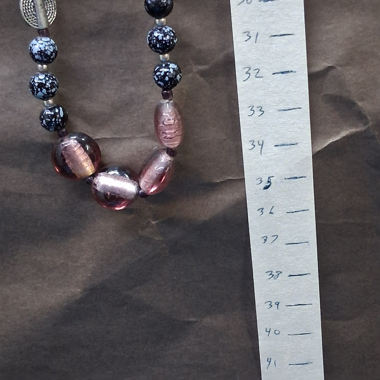 Vintage Glass & Stone Bead Silver Tone Lobster Clasp Necklace