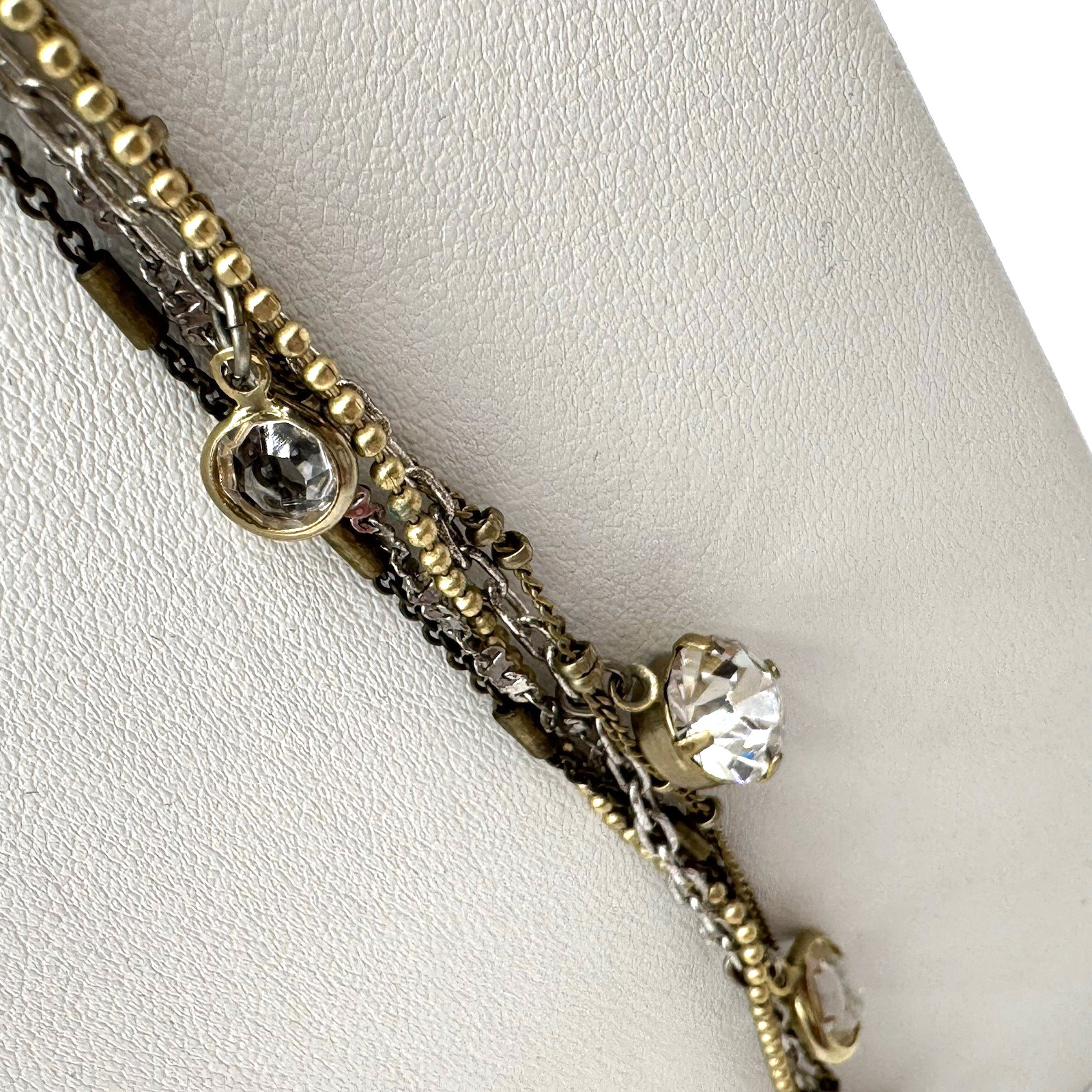 Ann Taylor Loft Necklace Multi Chain Gold Silver Tone Glass Faceted Rhinestones