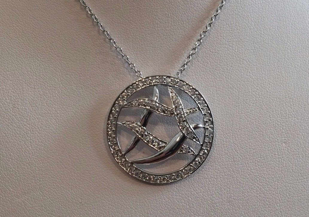 925 SILVER SILVER ABSTACT CIRCLE PENDANT NECKLACE W/2.50 CT ACCENTS/18”