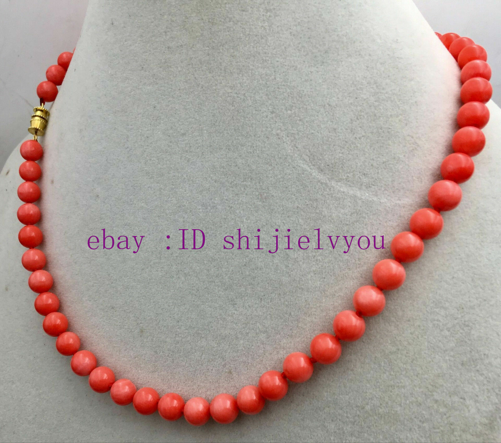 Natural 6-7MM Orange pink South Sea Coral Round Gem necklace 18 “