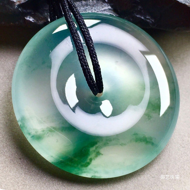 A Grade Myanmar High Ice Floating Jadeite Safety Buckle 25mm Lucky Jewelry