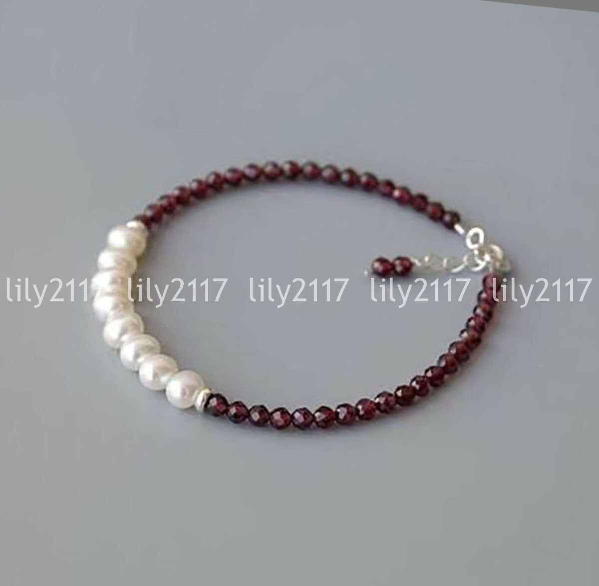 Natural 4mm Faceted Red Garnet 6-7mm White Freshwater Pearl Necklace Bracelet