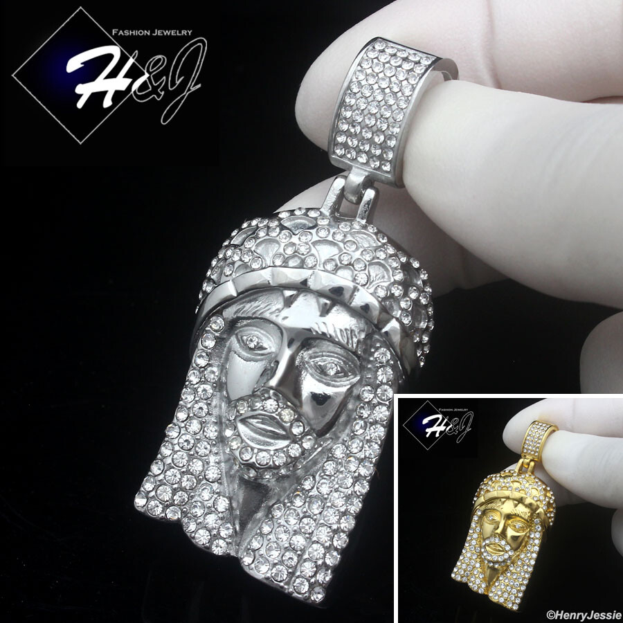 MEN STAINLESS STEEL ICY BLING CZ SILVER/GOLD PLATED 3D JESUS FACE PENDANT*IP150