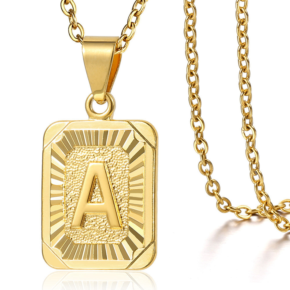 Trendsmax Square Initial Letter Pendant Necklace Gold Plated Rolo Chain Summer