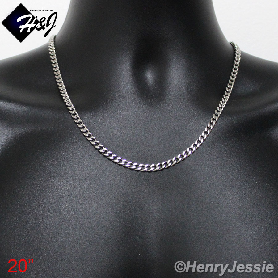 18″-40″MEN’s Stainless Steel 5mm Silver Cuban Curb Link Chain Necklace