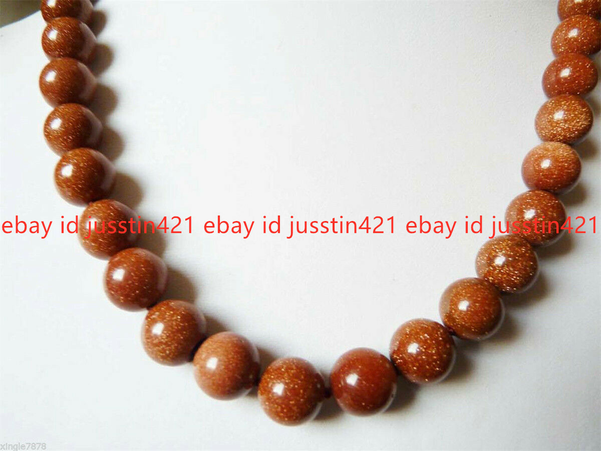 Natural 6/8/10/12mm Galaxy Gold Sand Sun Sitara Round Beads Necklace 18”