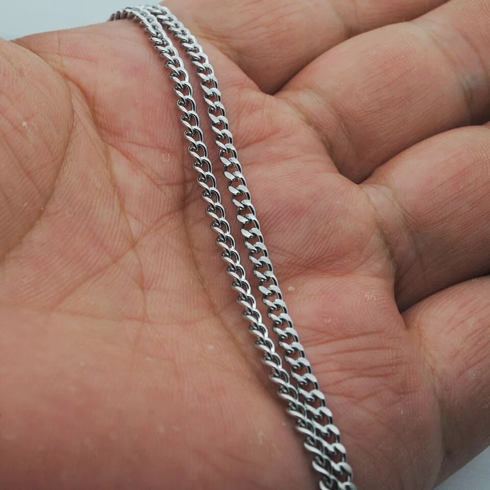 Wholesale 316L Stainless Steel 3MM Flat Curb Link Necklace NK Chain For Pendants