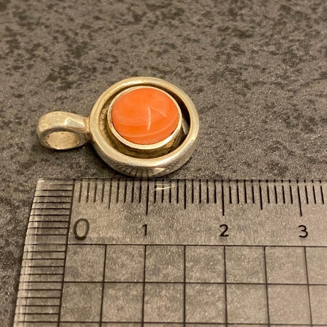 Vintage Silver Pendant Top, 925 Sterling Silver, Coral-Like Orange Natural Stone