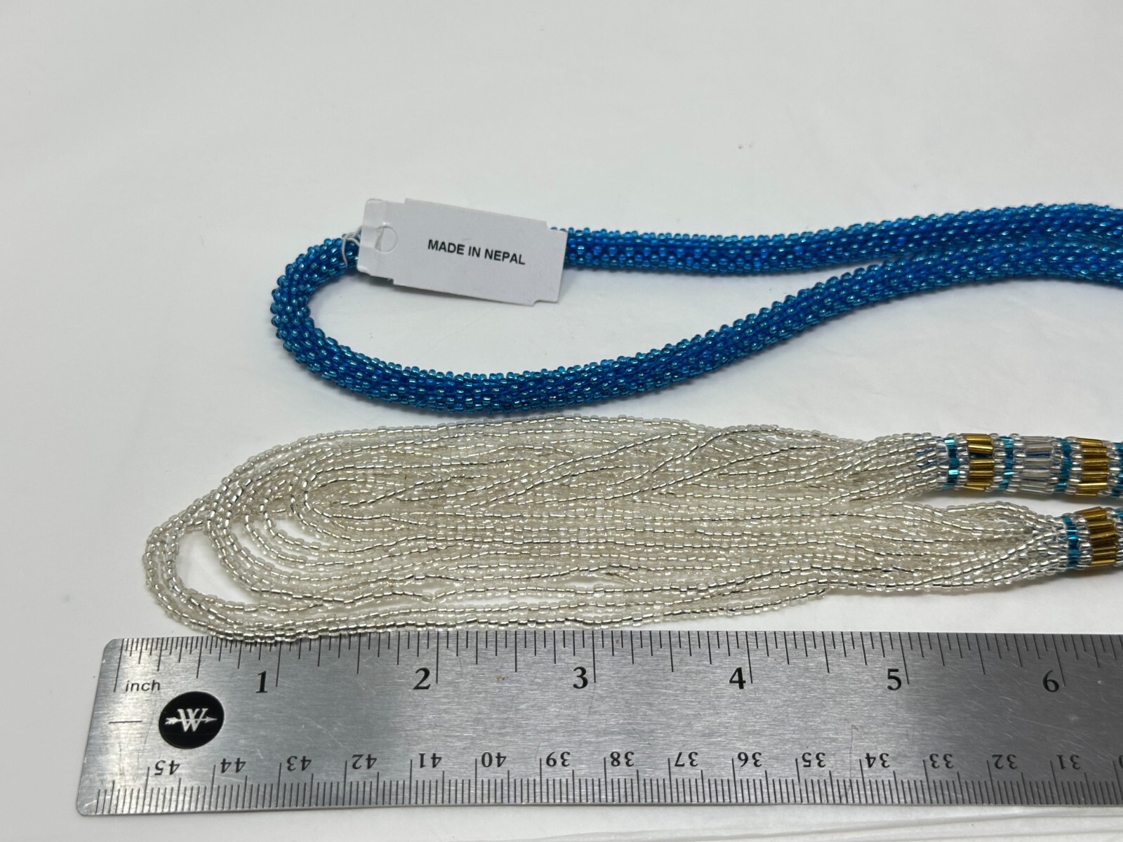 Made in Nepal Himalayan Gems Blue Silver Glass Seed Bead 32″ Necklace