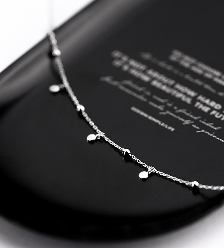 Woman 925 Sterling Silver Plated Station Beads Balls Chain Choker Necklace AC1