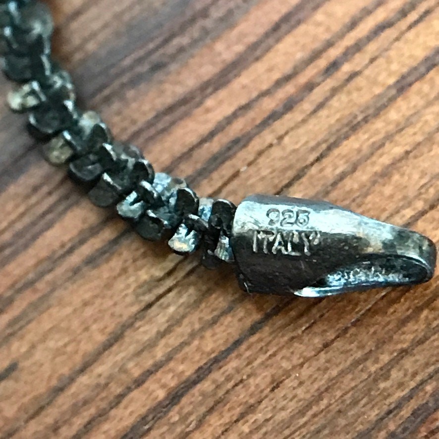 Black Rhodium Plate 925 Italy Twisted Rock Sparkle Rope Chain Necklace 20″