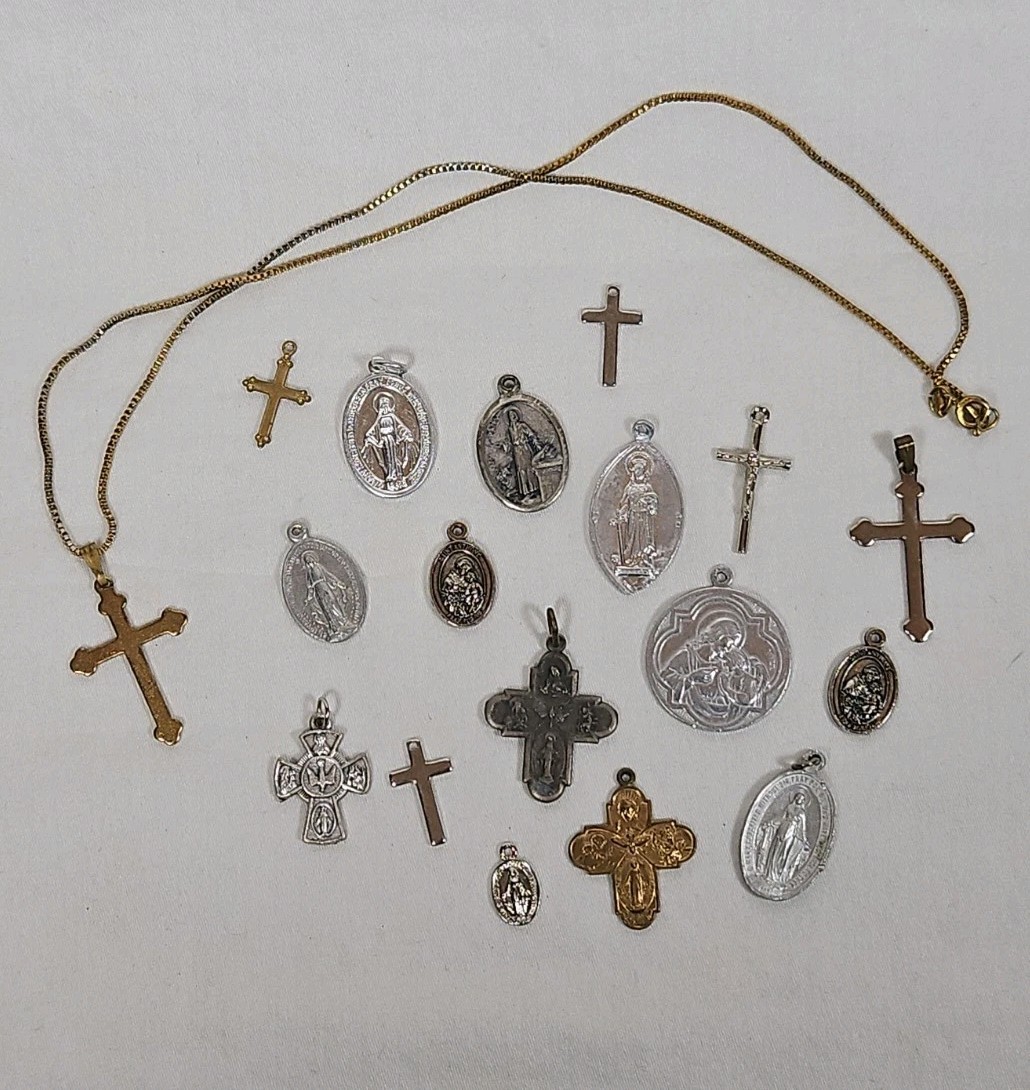 Catholic Medals 16x Lot Pendants Crosses Religious Saints Luke Joseph St Anthony