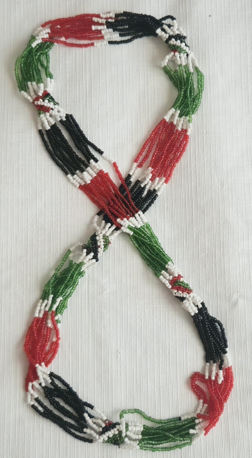 Red Green Black White Glass Beaded Rope Necklace Multicolor Adjustable
