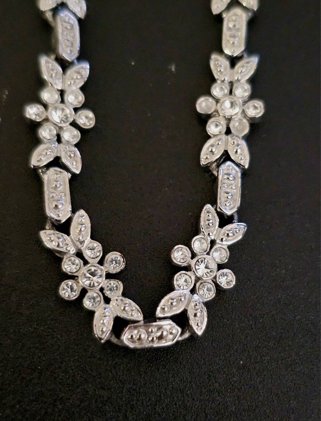 Silver Plated White Cubic Zirconia Flower Stated Elegant Floral Necklace 16in