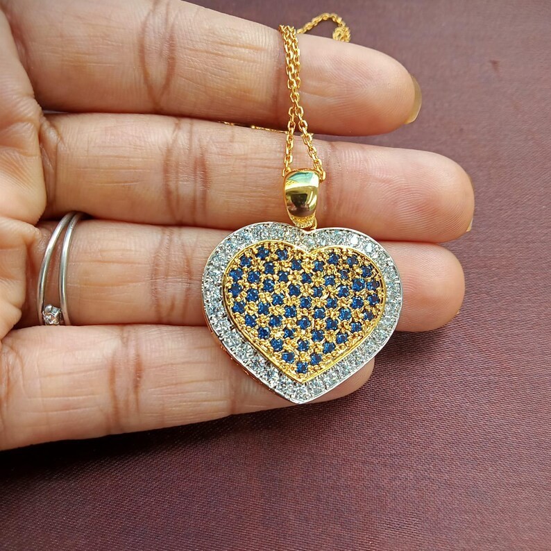 3.00Ct Round Cut Pendant Necklace Simulated Sapphire In 14k Yellow Gold Plated