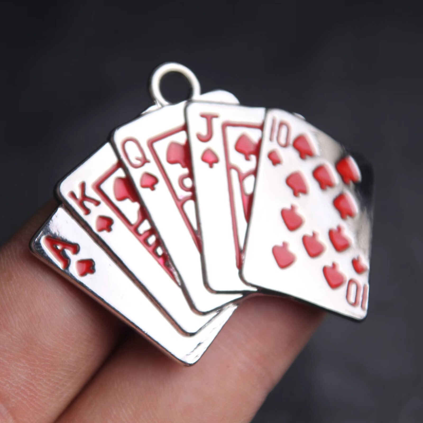 Red Royal Flush Poker Playing Card Pendant Necklace Chain Men’s Jewelry Gift