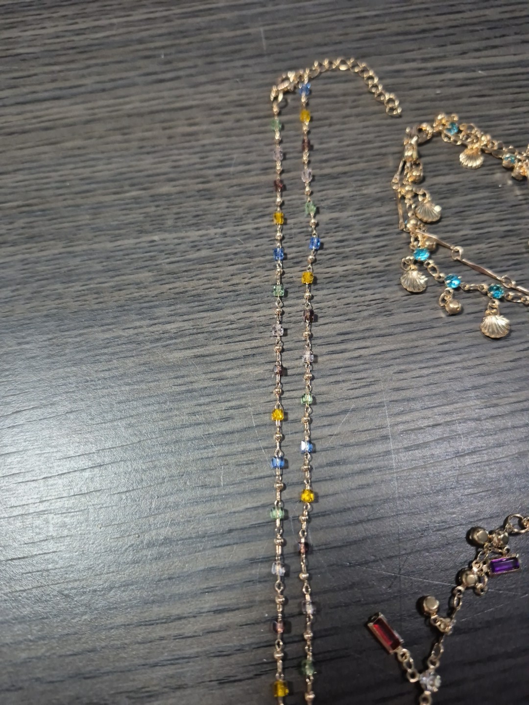 5 Piece Lot Colored & Clear Gold Tone Fashion Necklaces And Bracelet
