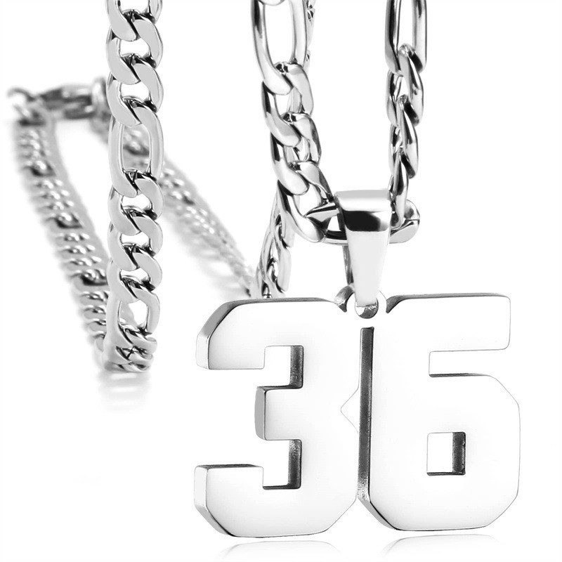 #00-#99 SPORTS FOOTBALL NUMBER Pendant Charm / 24IN STAINLESS CHAIN NECKLACE