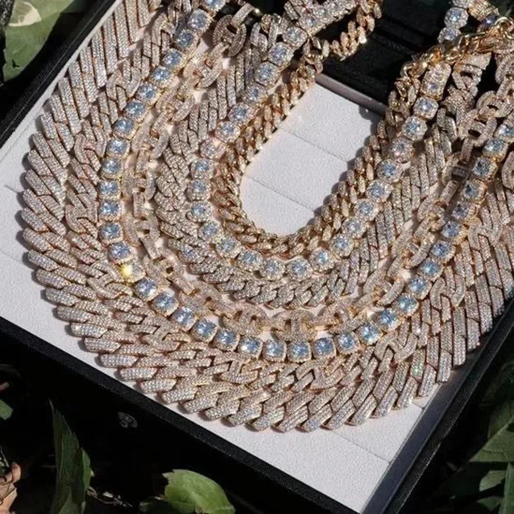 Luxury Iced Out Cuban Link Chain ,19mm -Two Tone Color Rectangle CZ Cubic