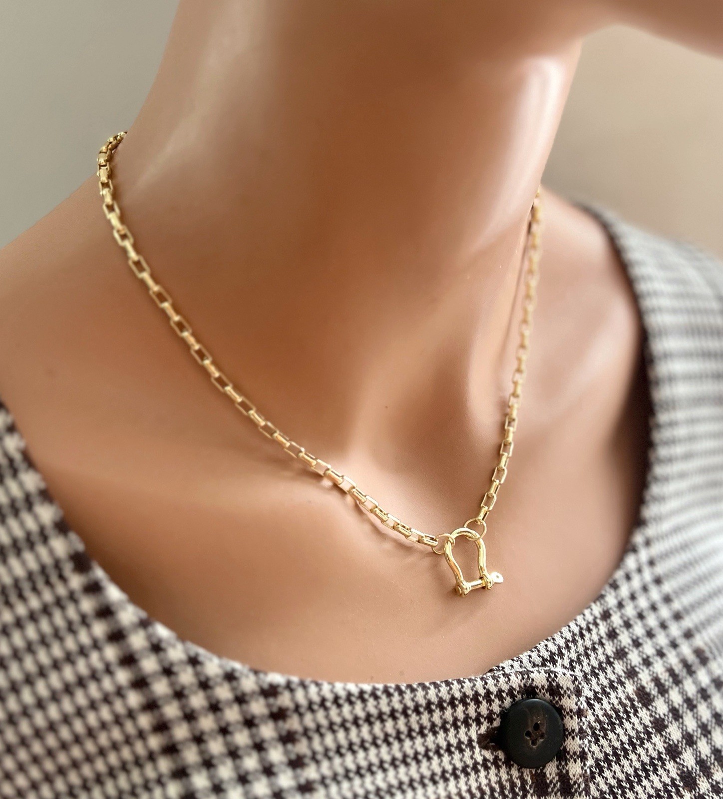 Gold Filled Carabiner Necklace Paperclip or Box Chain Charm Holder No Extender