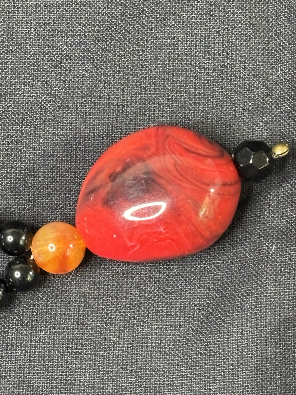 Angela Caputi 62” Tribal Style Single Strand Red, Black And Amber Bead Necklace