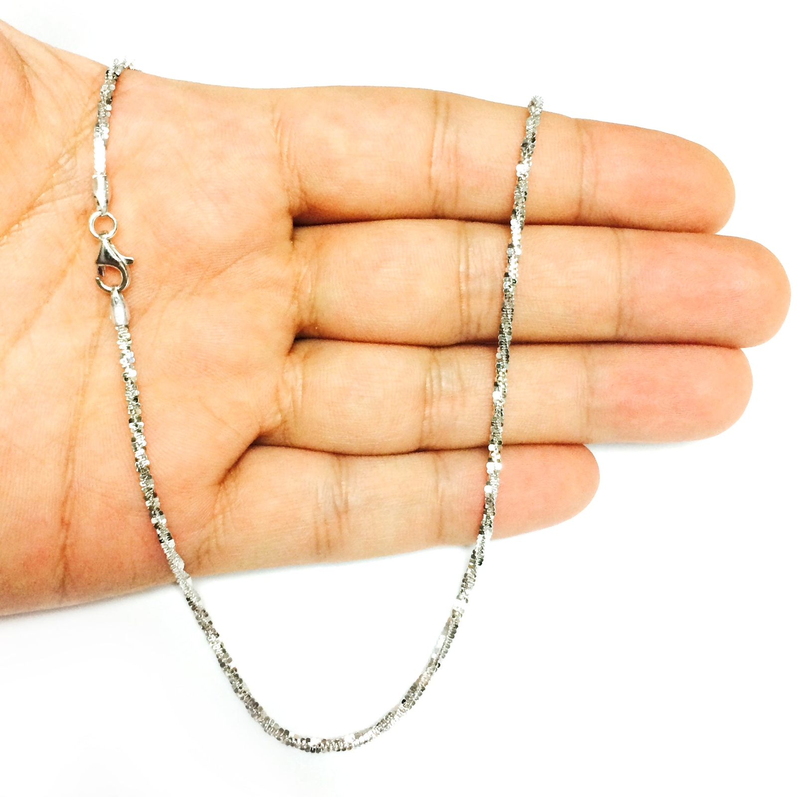 Sterling Silver Rhodium Plated Sparkle Chain Necklace, 2.2mm, 16″