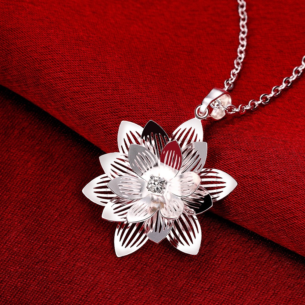 Classic 925 Sterling Silver Filled SF Flora CZ Pendant Necklace N-A650 Gift