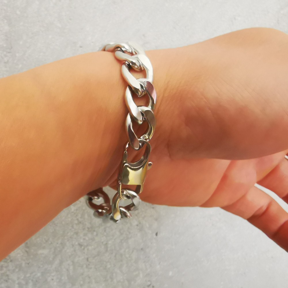 Large punk style hip-hop style stainless steel bracelet / necklace 7-30in W:12mm