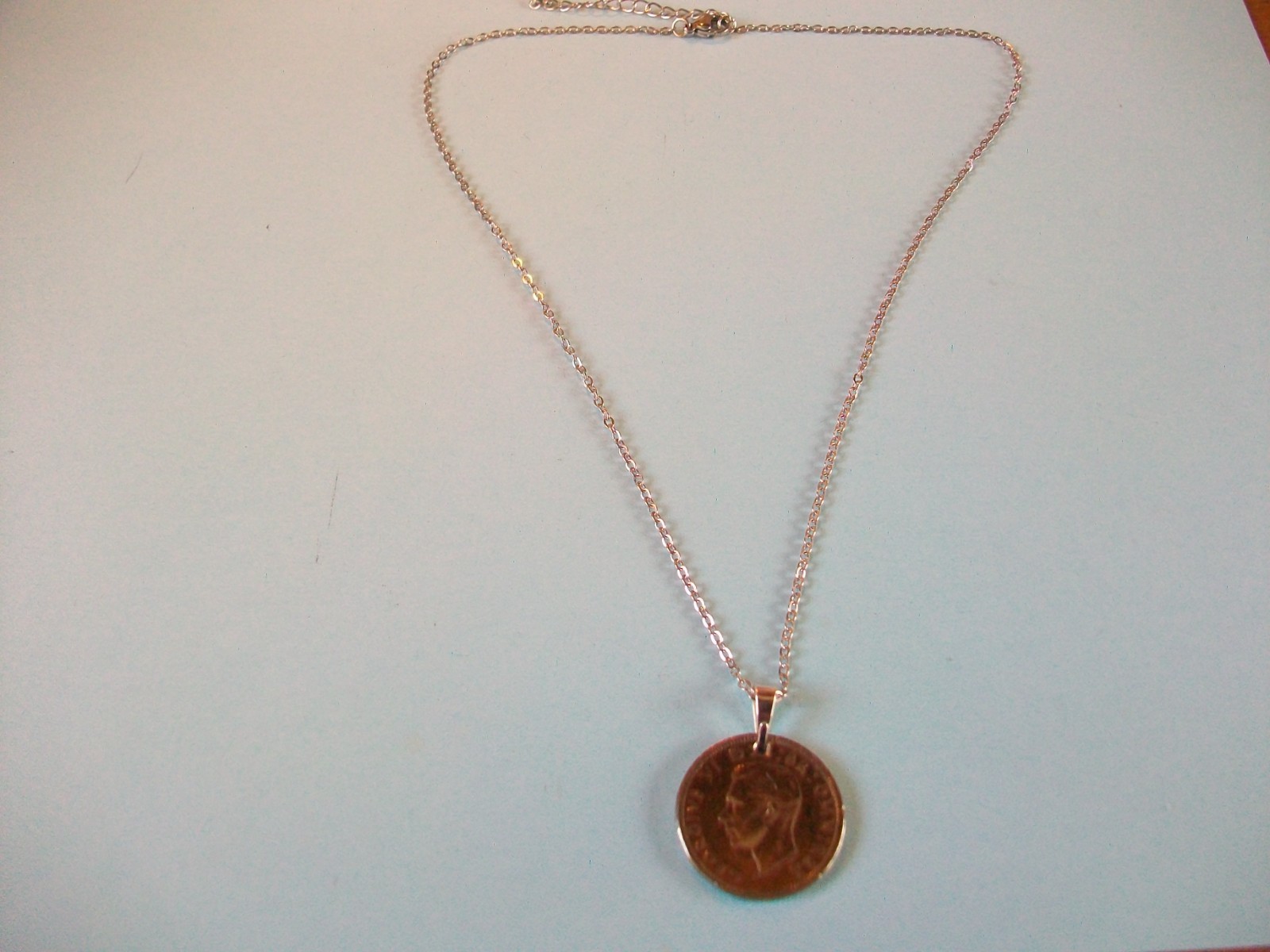 SHILLING COIN – ENGLISH – SILVER FINE LINK CHAIN PENDANT NECKLACE – 1948 to 1951
