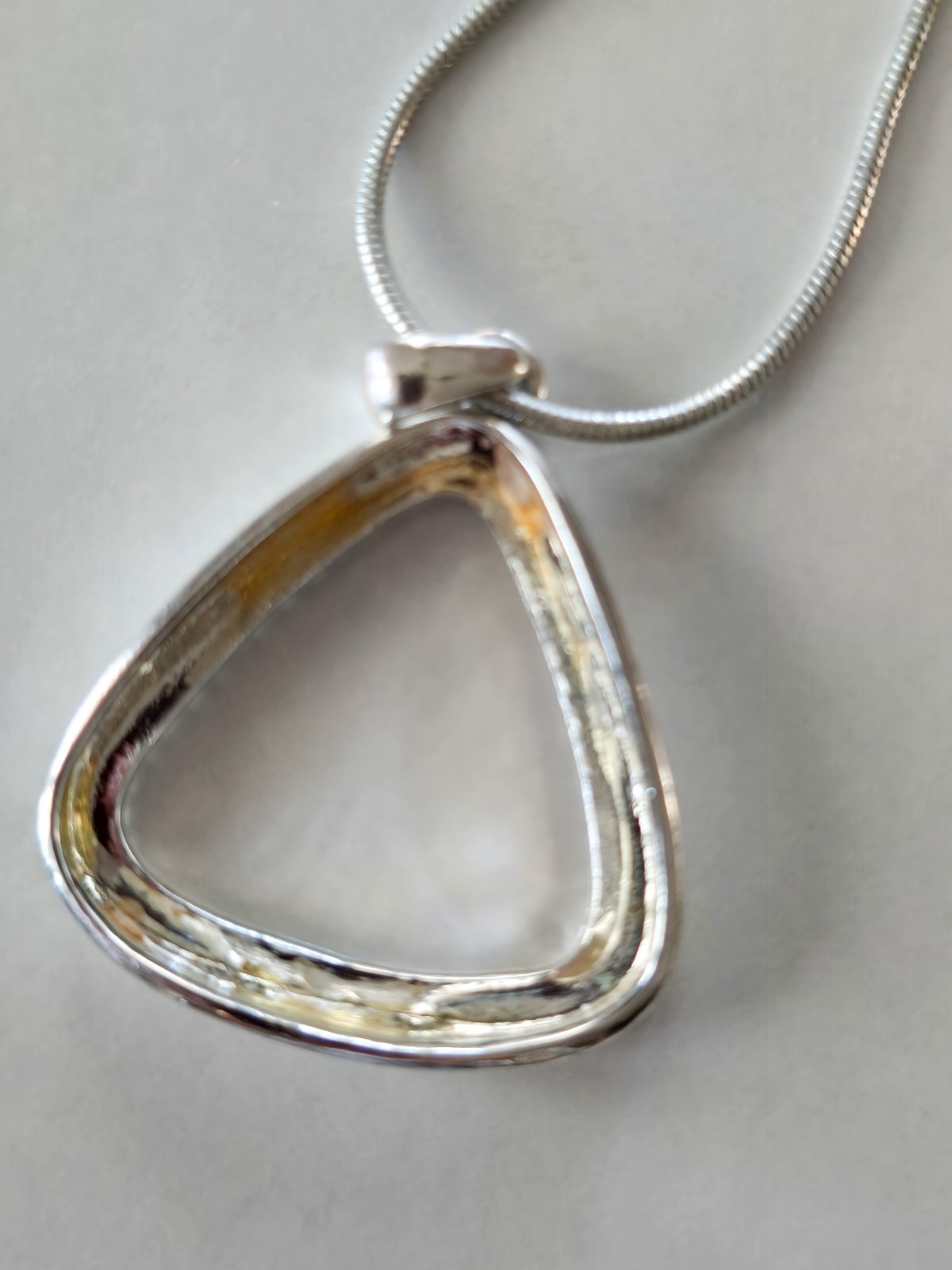 Modern Open Triangle Pendant Necklace Hammered Silver Tone Snake Chain 18-20″