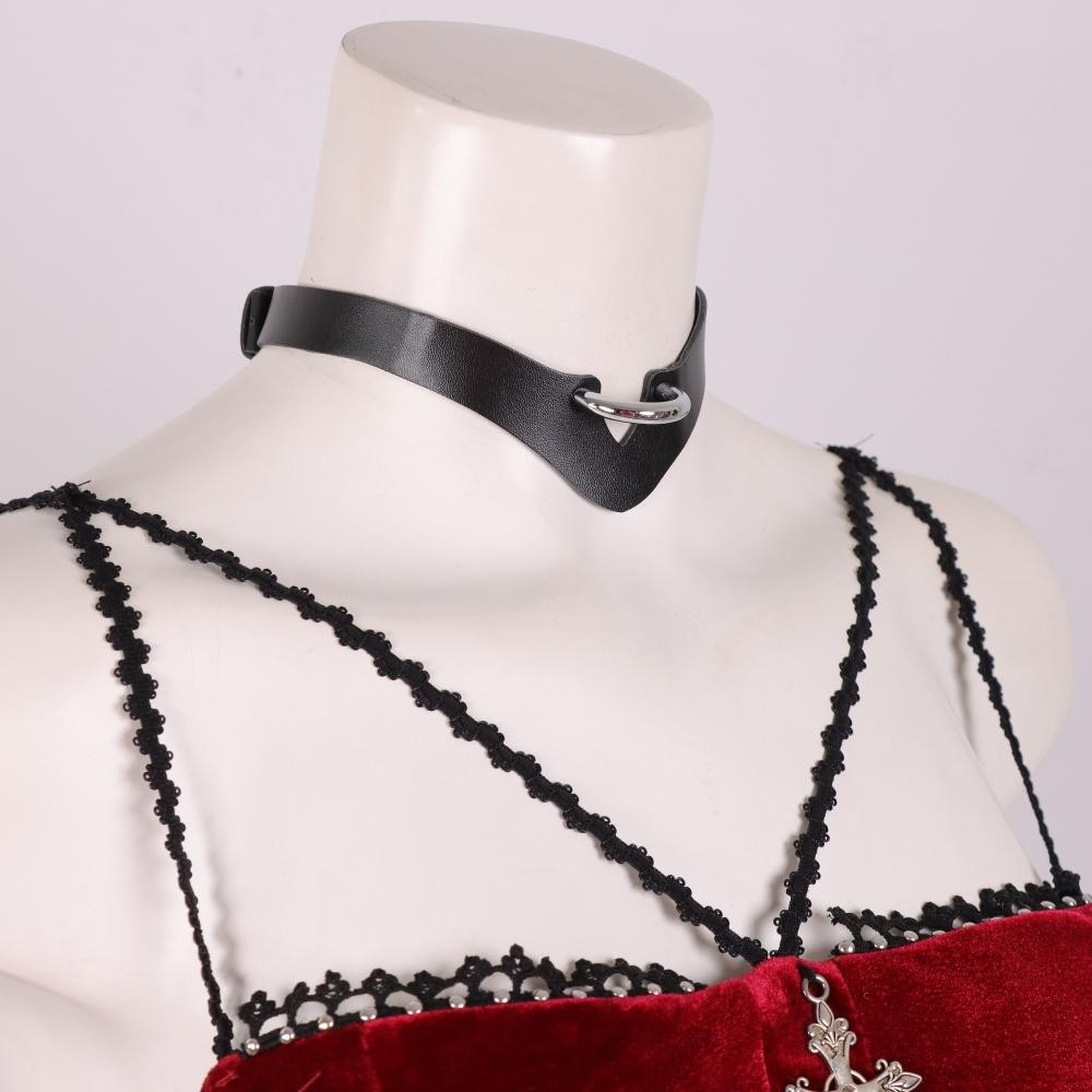 Gothic Faux Leather Choker Necklace, Adjustable, Party Festival Elegant Style