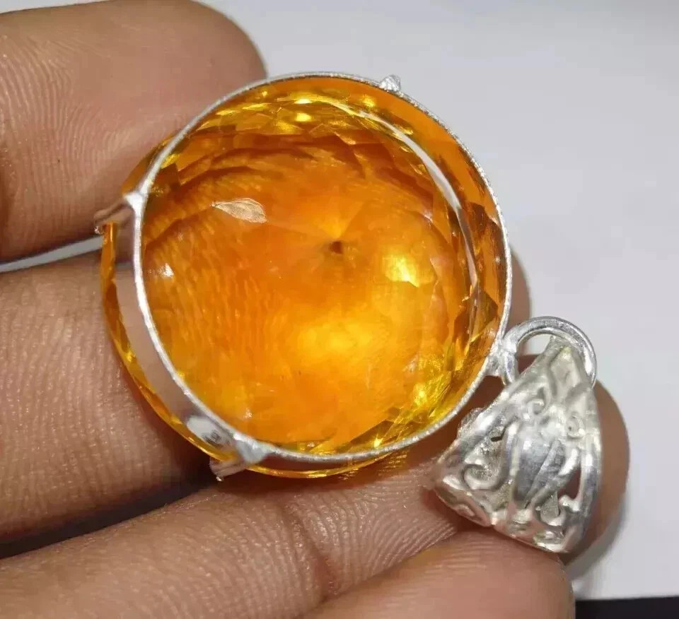 90 CT+ Flawless Yellow Citrine Pendant 925 Sterling Silver Plated Jewelry