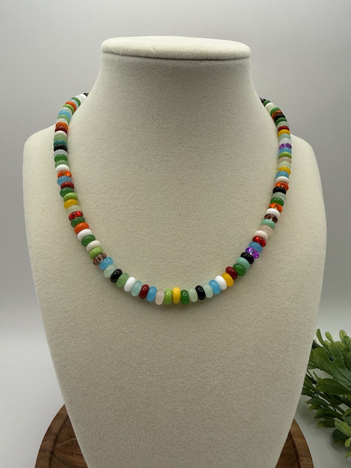 Bright and Cheery 6mm Rondelle Glass Bead Necklace – 16” Collar Length